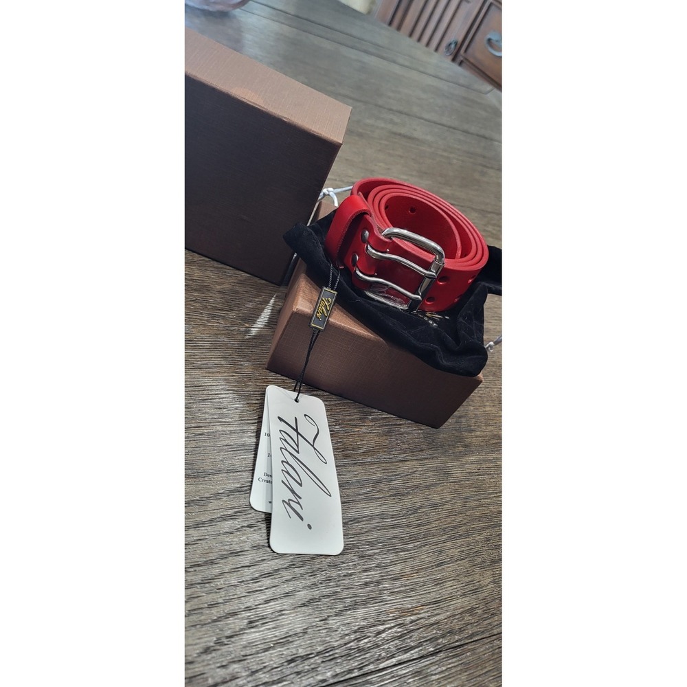 Falari Genuine Leather Thriller Red Belt, Dual Holes, Double Prong Buckle SM 30